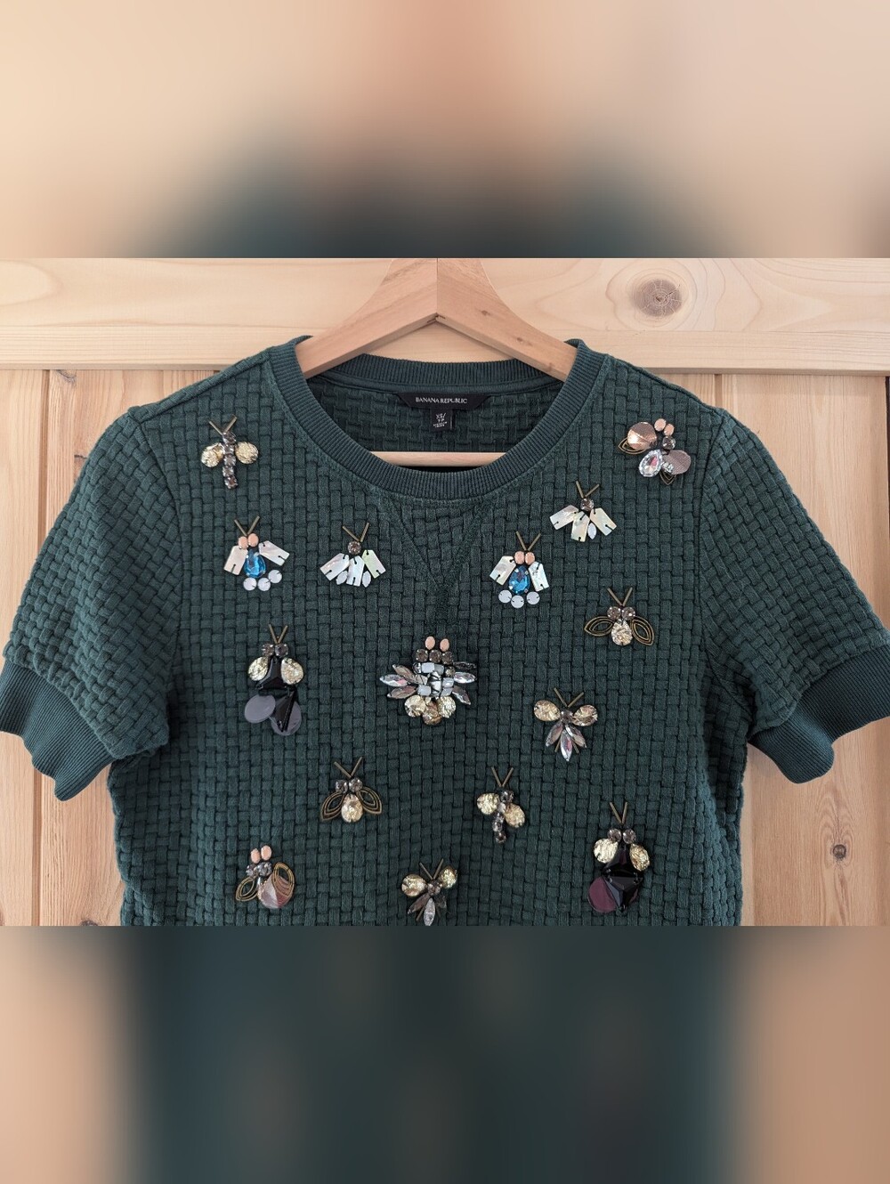 Banana Republic Textured Embellished Short Sleeve Sweater 100% Cotton - Picture 3 of 9
